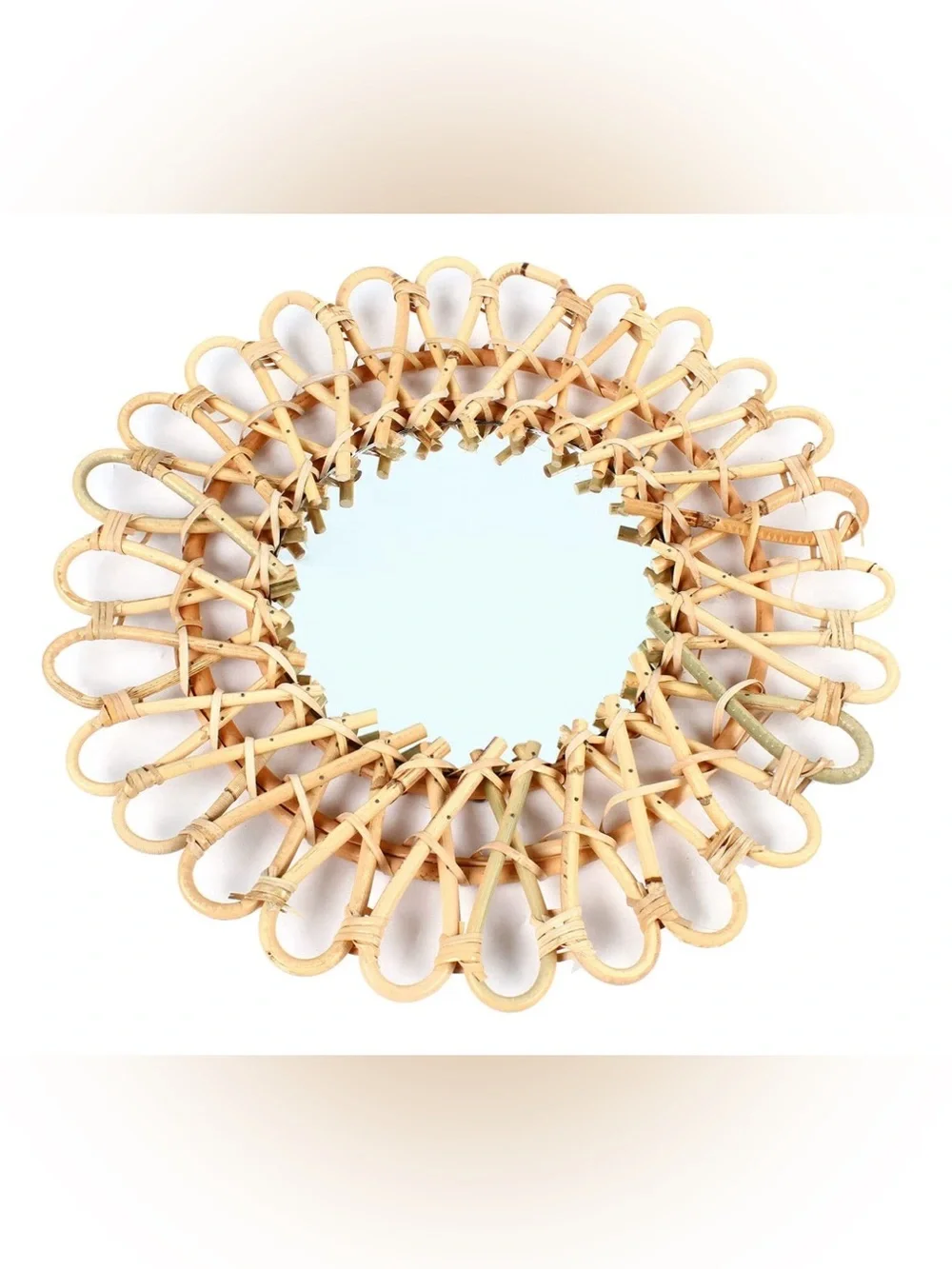 Round Sun Rattan Lightweight Mirror: 16” x 16”